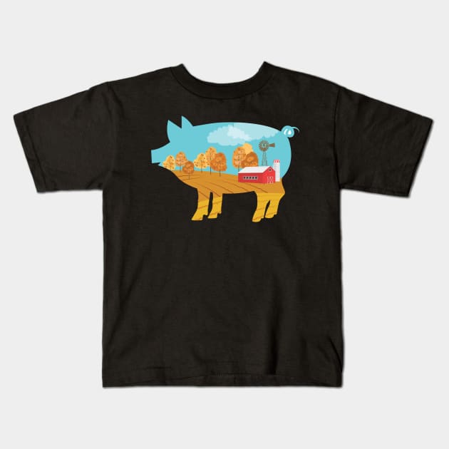 Farm Double Exposure Kids T-Shirt by SWON Design